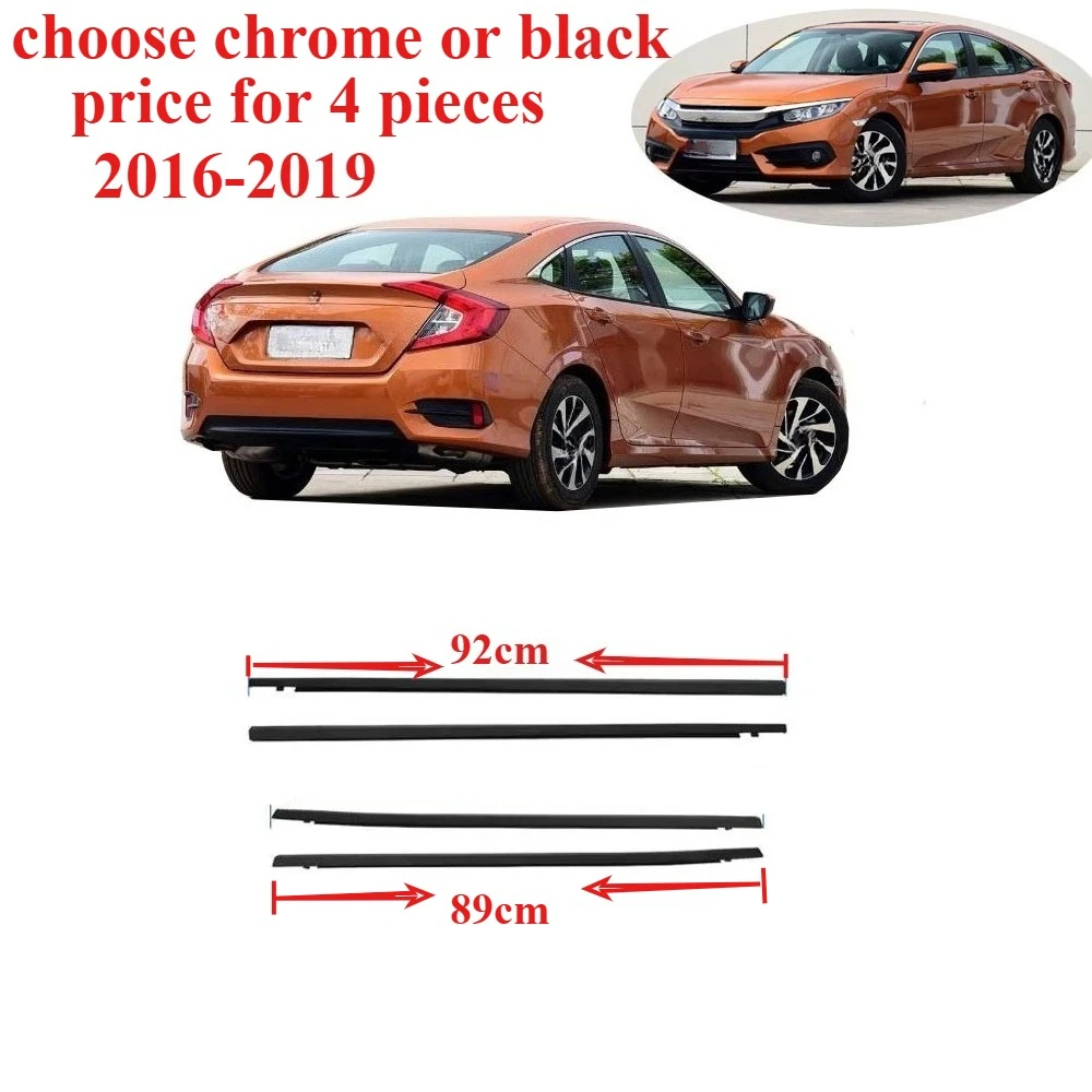 4 Piezas de Burlete de Goma para Honda Civic 2016-2019 Sedán 72450-TEA-T01, Protección Contra la Intemperie, Cromado o Negro