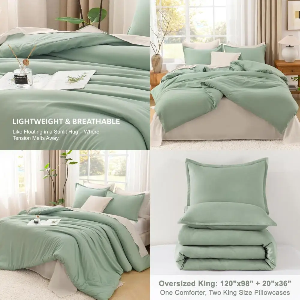 

Sage Green Oversized King Comforter Set - 120x98, 3-Piece Lightweight All-Season Bedding with Quilt and Pillowcases