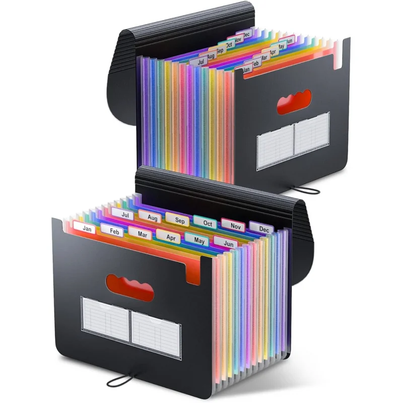 Accordion File Organizer, 12 Pockets Monthly Bill Receipt Organizer, Portable Expanding File Folders, Multi-Tabs, Letter/A