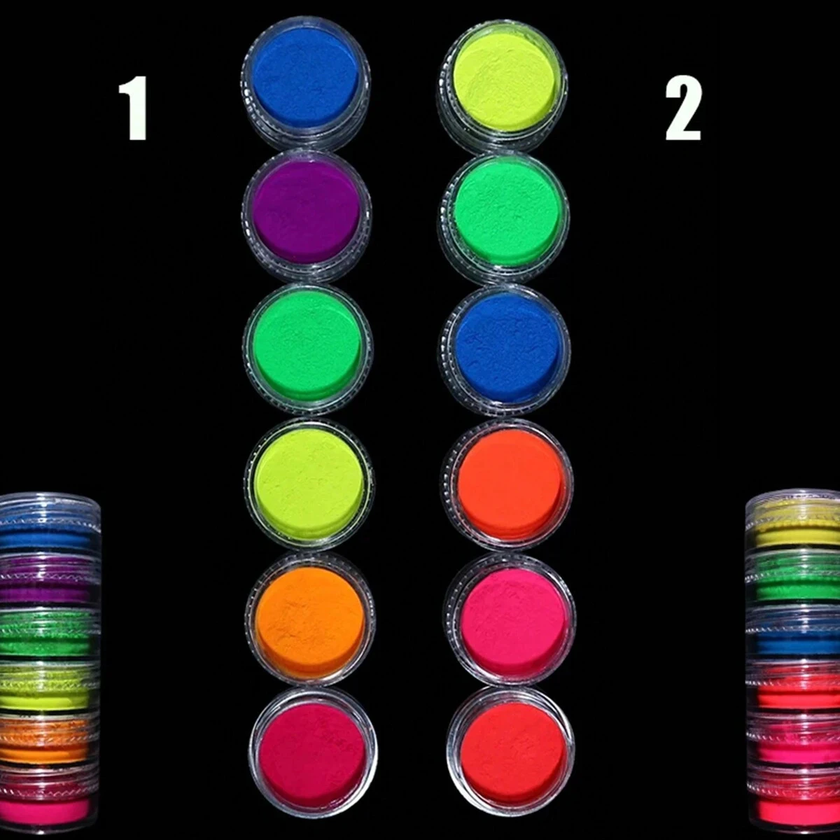 1 セット 6 色蛍光マニキュアグリッターパウダーネオンクリスタルパウダーアクリルキット光沢のあるブラシクロームネイルアート作成ツール