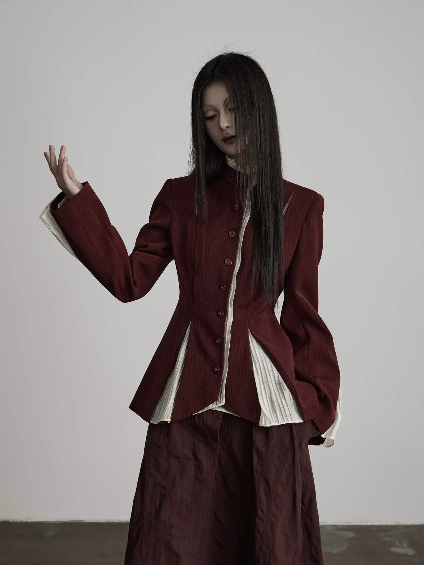 Elegant Style Slim Fit Shoulder  Thin Outerwear Stand Collar Splicing Design Casual Formal Women's Suit Jacket