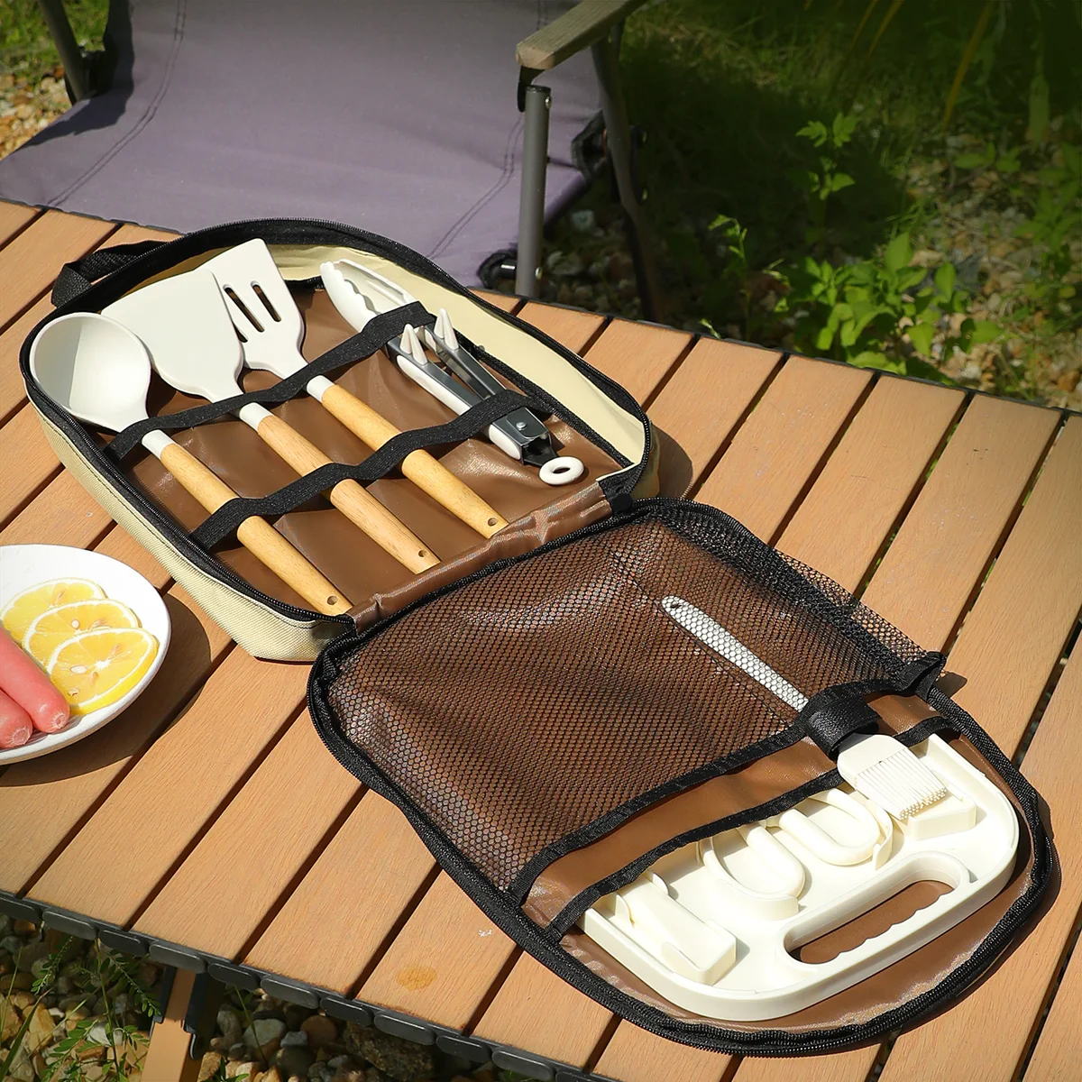 Outdoor knife set, portable stainless steel kitchen knife, cutting board, kitchen utensils, camping and picnic storage bag