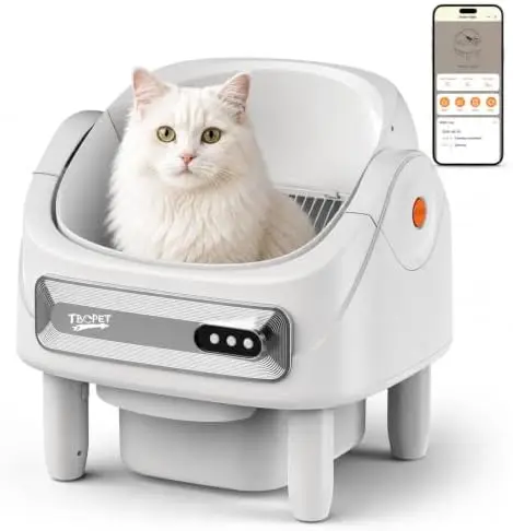 Automatic Cat Litter Box, Open-Top Automatic Cat Litter Box with App Control, Safety Sensors, Odor Control, Large Waste