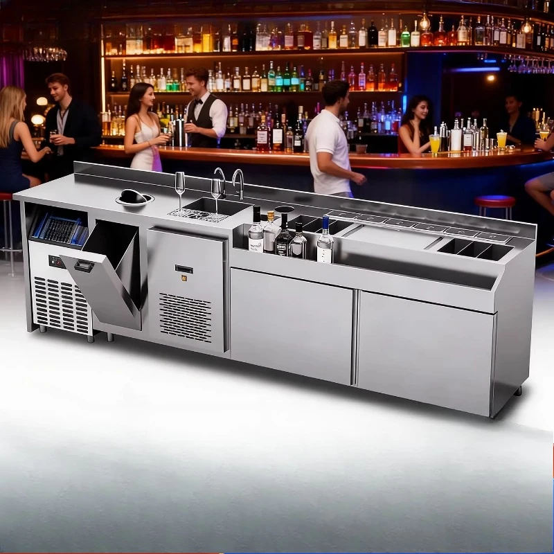 

Bar open curved cocktail mixer custom bar stainless steel water bar coffee operation workbench