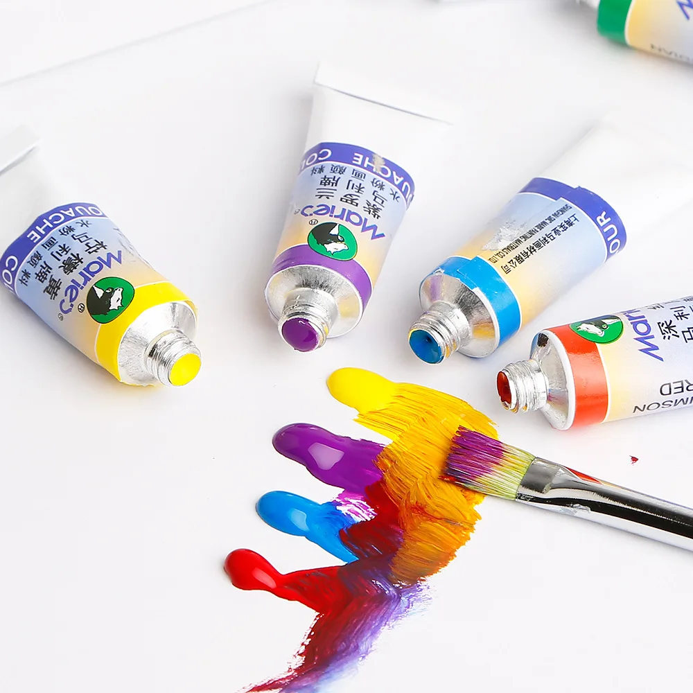 Marie's 12/18/24 Colors Gouache Paint Set, 5ml Each, Bright Hues, Portable Box for Student Beginner Gouache Painting.