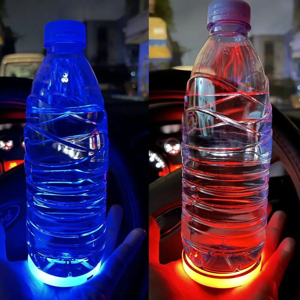 Constellation Backlight Car LED Cup Holder Light Mats 7 Colors Colorful Light Bottle Atmosphere Light LED Funny Car Accessories