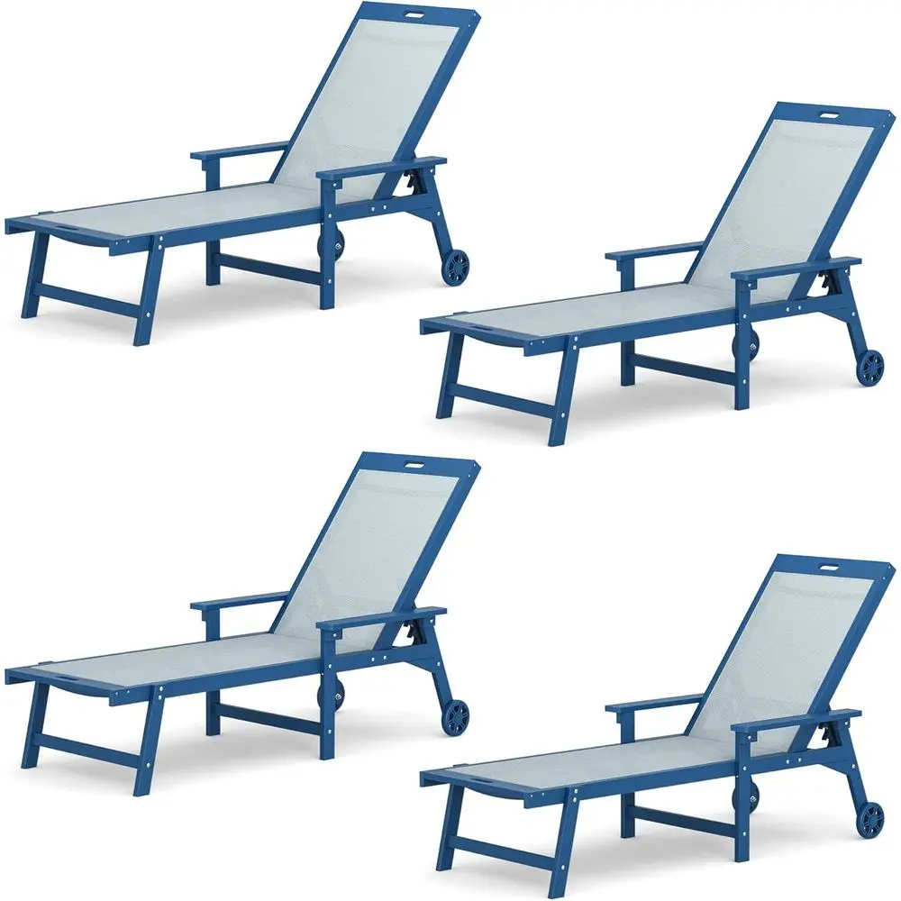 

Outdoor 4-Piece Chaise Lounge Set with Adjustable Backrest and Wheels for Poolside, Patio, or Backyard