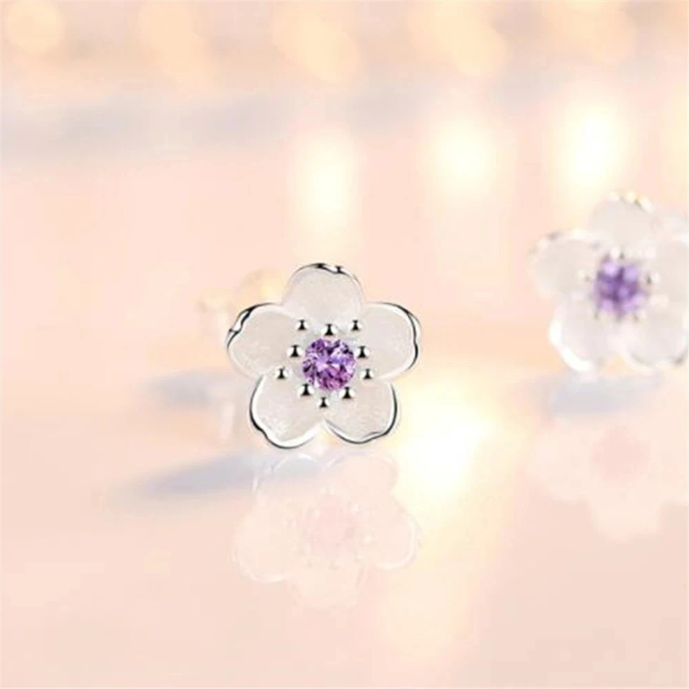 925 silver needle Fashion women fungus ornaments romantic cherry small clean Earrings pink purple luxury  jewelry