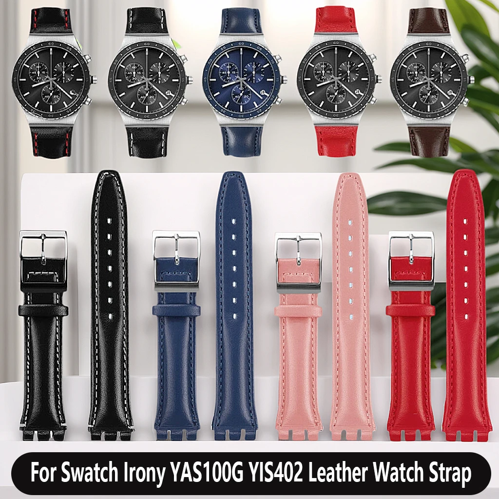 Genuine leather Watch strap For SWATCH YCS YAS YGS IRONY cowhide watchband men women Folding buckle bracelet band Brown 17mm19mm