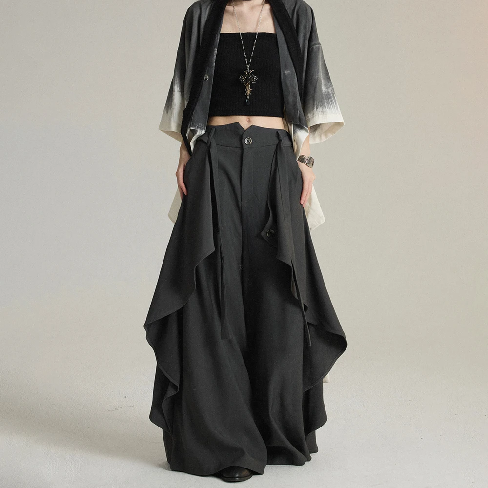 

Y2k Autumn Skirt Pants Irregular Hem Samurai Pants Genderless Streetwear Fashion Dark Gothic Niche Hakama Culottes Unisex 2025