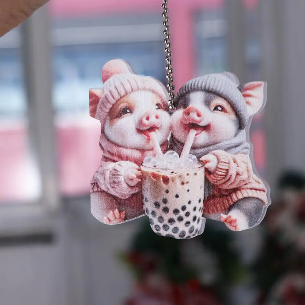 Biker Pig 2D Piglet Key Chain Piglet Shape Acrylic Key Chain Pendant Fashionable Cute Car Interior Pendant Car Interior