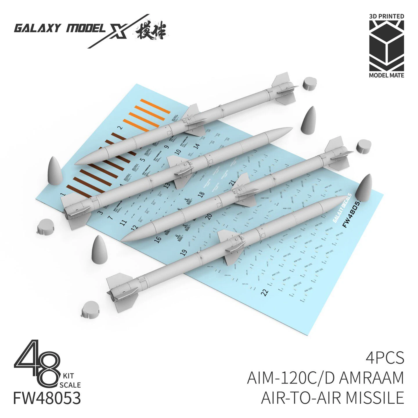 Galaxy 1/48 AIM-120A/B AIM-120C/D AMRAAM Air to Air Missile Set Resin 3D Printed 4PCS for Scale Model Jet Building Upgrade Parts