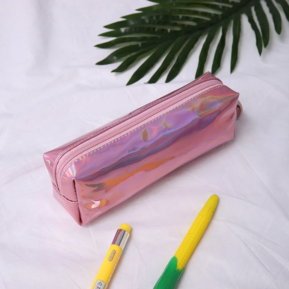 

Glitter Pencil Case Bag Pen Pouch Zipper Closure Light Portable For School Students Travel Use Pink