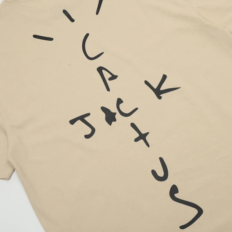 

Tide Cactus Jack T Shirt Letter Print Apricot Short Sleeve Men Women American Loose Casual UTOPIA O-Neck Tee Tops