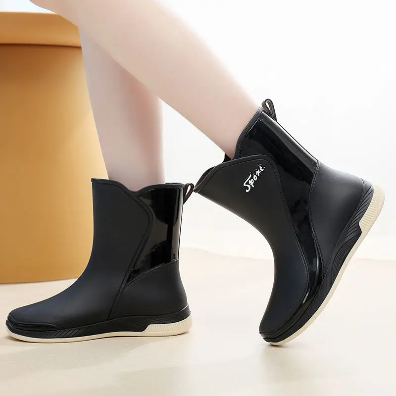  أحذية المطر النسائية المقاومة للماء لمنتصف الساق، متينة لجميع المواسم، أحذية مطبخ مسطحة فروي دافئة للنساء، أحذية مريحة للاستخدام في الهواء الطلق #3