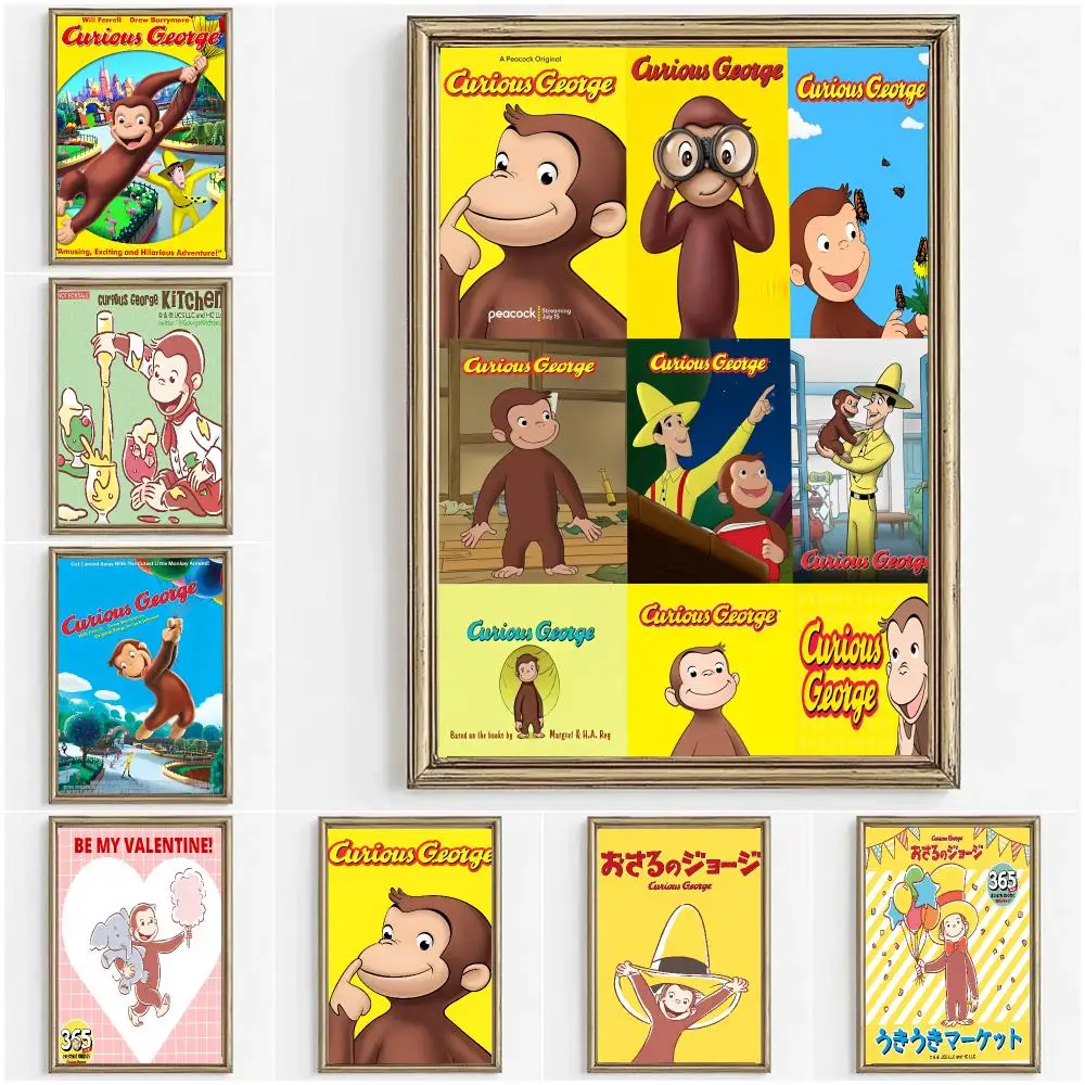 g-George The c-Curious Monkey Painting Calligraphy Canvas Painting Art for Bedroom Living Room Home Decor Wall Decoration Gift