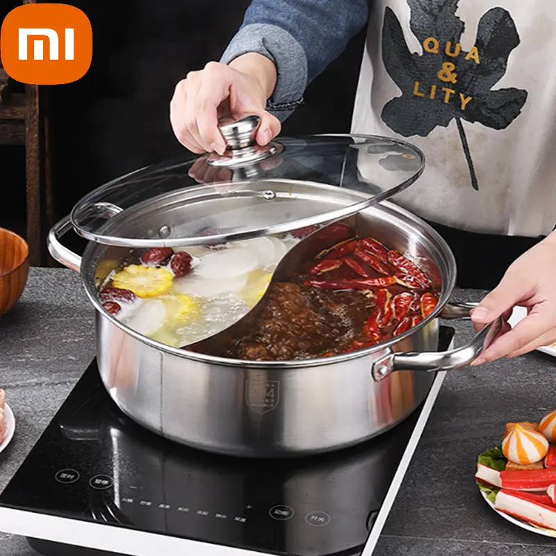 

Xiaomi Stainless Steel Hot Pot With Cover Induction Cooker Hotpot Pan Chinese Fondue Soup Pot Home Cookware Cooking Pan