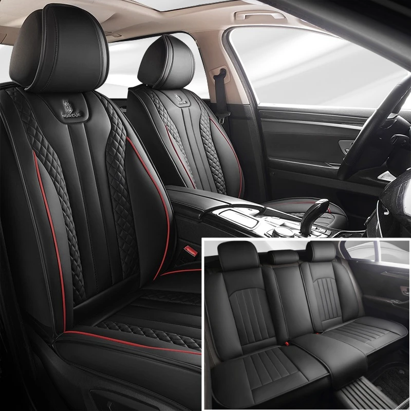 Sporty 5 Seat Full Car PU Leather Seat Covers with 3D Embroidery Soft Skin Friendly Fabric Multi Layer Comfortable Design