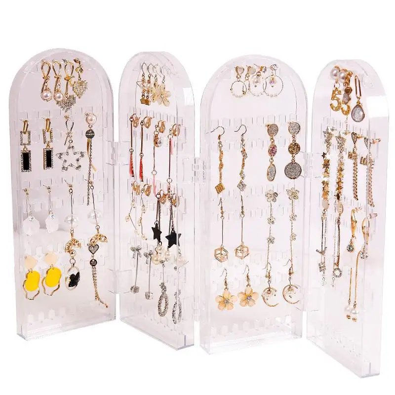 Folding Earrings Studs Display Rack 2-6 Fans Panels Screen Organizer Storage Box Necklace Jewelry Shelf Stand Holder