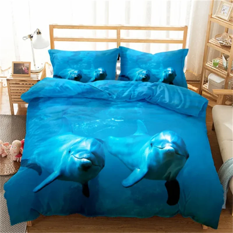 Hot Dolphin Bedding Sets Anime Sea HD Dolphin Bedspread For Teens Girls Fashion Twin Single Queen King Full Size Duvet Cover