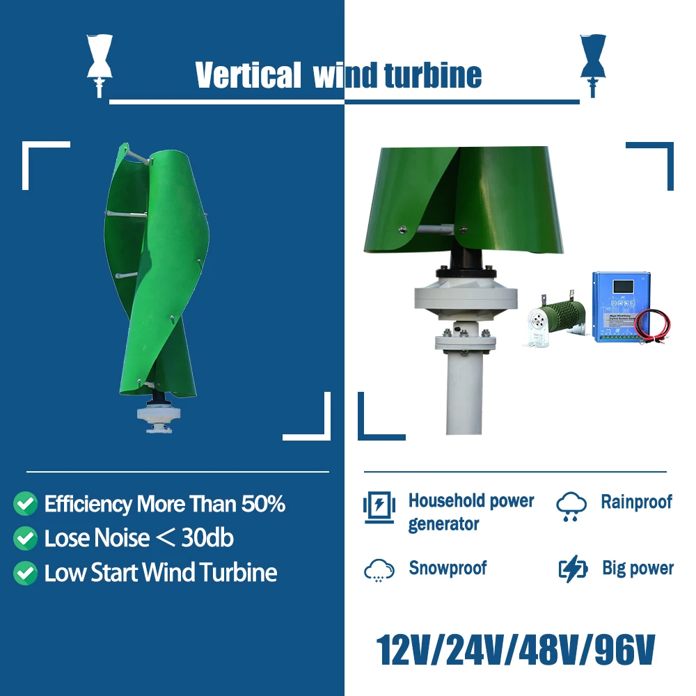 New Arrival  Vertical  Axis Wind  Turbine Generator Alternative Free Energy Windmill 12V 24V 48V MPPT Hybrid Controller