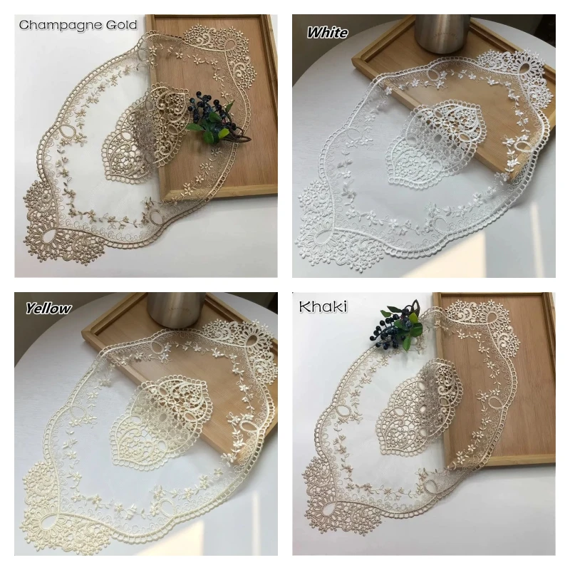 Luxury European oval embroidered flowers lace hollow tablecloth table mat living room Kitchen small balcony bar decoration cover