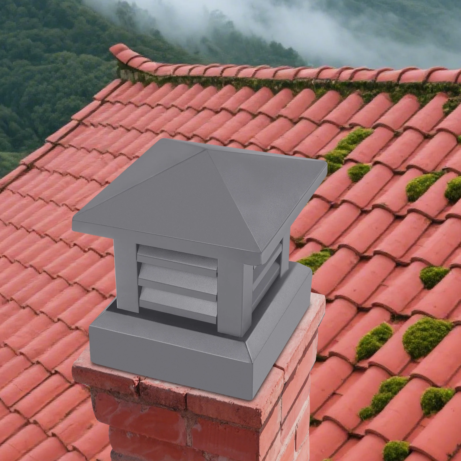 10x10in Aluminum Alloy Fireplace Chimney Cap Modern Shutter Design Conical Top Chimney Cover for Building Chimneys
