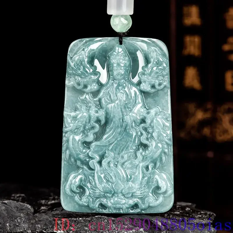 Imagem -02 - Azul Jadeite Guanyin Colar de Pingente Pedra Natural Burmese Jade Luxo Gargantilha Designer de Acessórios Fashion Designer