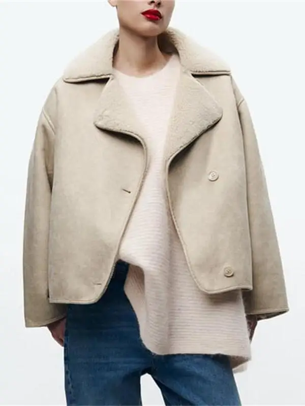 معطف شتوي نسائي من جلد الفرو على الوجهين معطف شتوي دافئ وفضفاض مناسب للتنقل طويل Sve بياقة مقلوبة #2