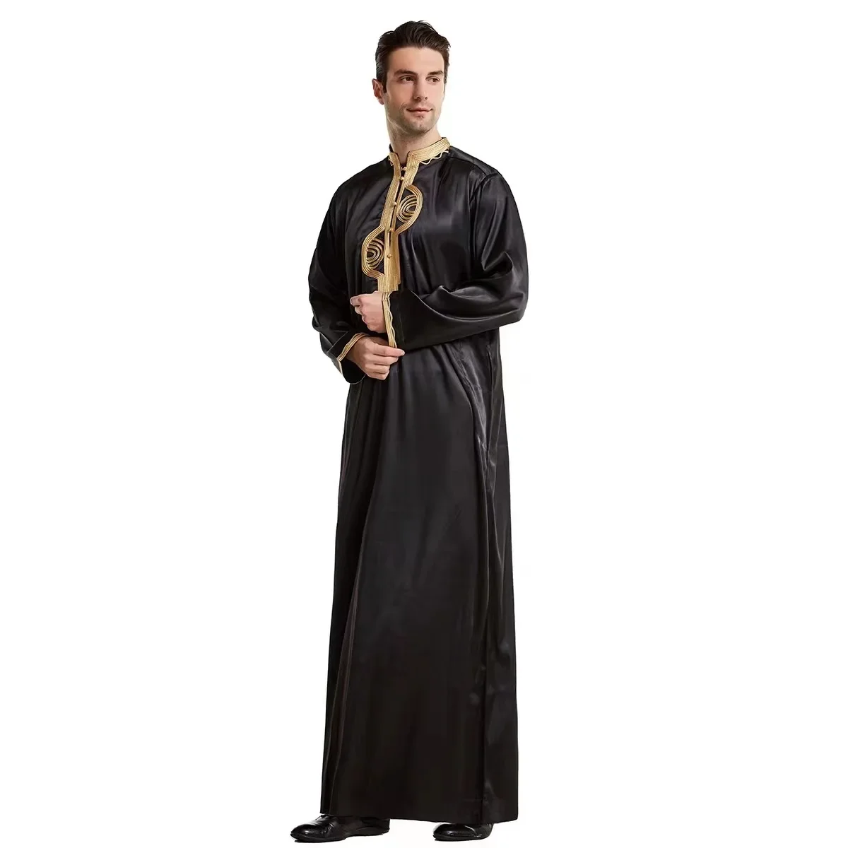 Islamic Middle East Thobe Arabia Kaftan Embroidered Dress Male Costume Men’s Muslim Robes Kaftan Long Sleeve Prayer Abaya Jubba