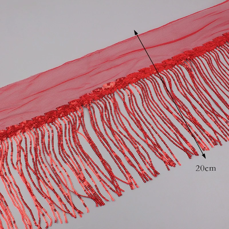 10 หลา/Lot ขายส่ง 20 ซม.Sequins พู่ Fringed Lace Trim เสื้อผ้าเต้นรําเอวอุปกรณ์เสริมตกแต่งลูกไม้ Trim