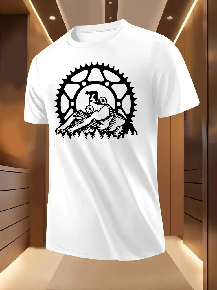 

Mountain Bike Gear Graphic-Cycling with Chainring Design-100% cotton summer O-neck short sleeve casual printed men's T-shirt.