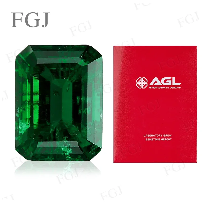 Top Quality Lab Grown Zambian Emeralds Hydrothermal Hand Cutting Emerald Shape with Cracks Inclusions Inside AGL Selectable