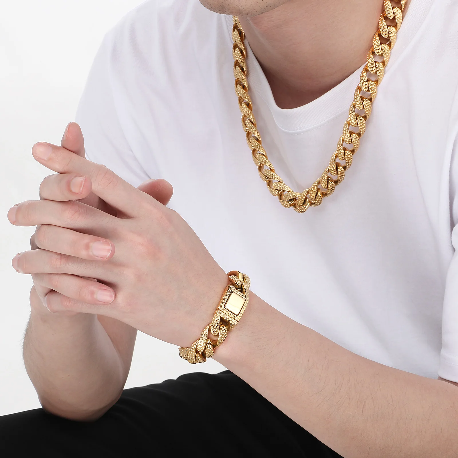 17mm Vintage NK Link Chain Bracelet Necklace For Men - Stainless Steel 316L - KB181387-KJX