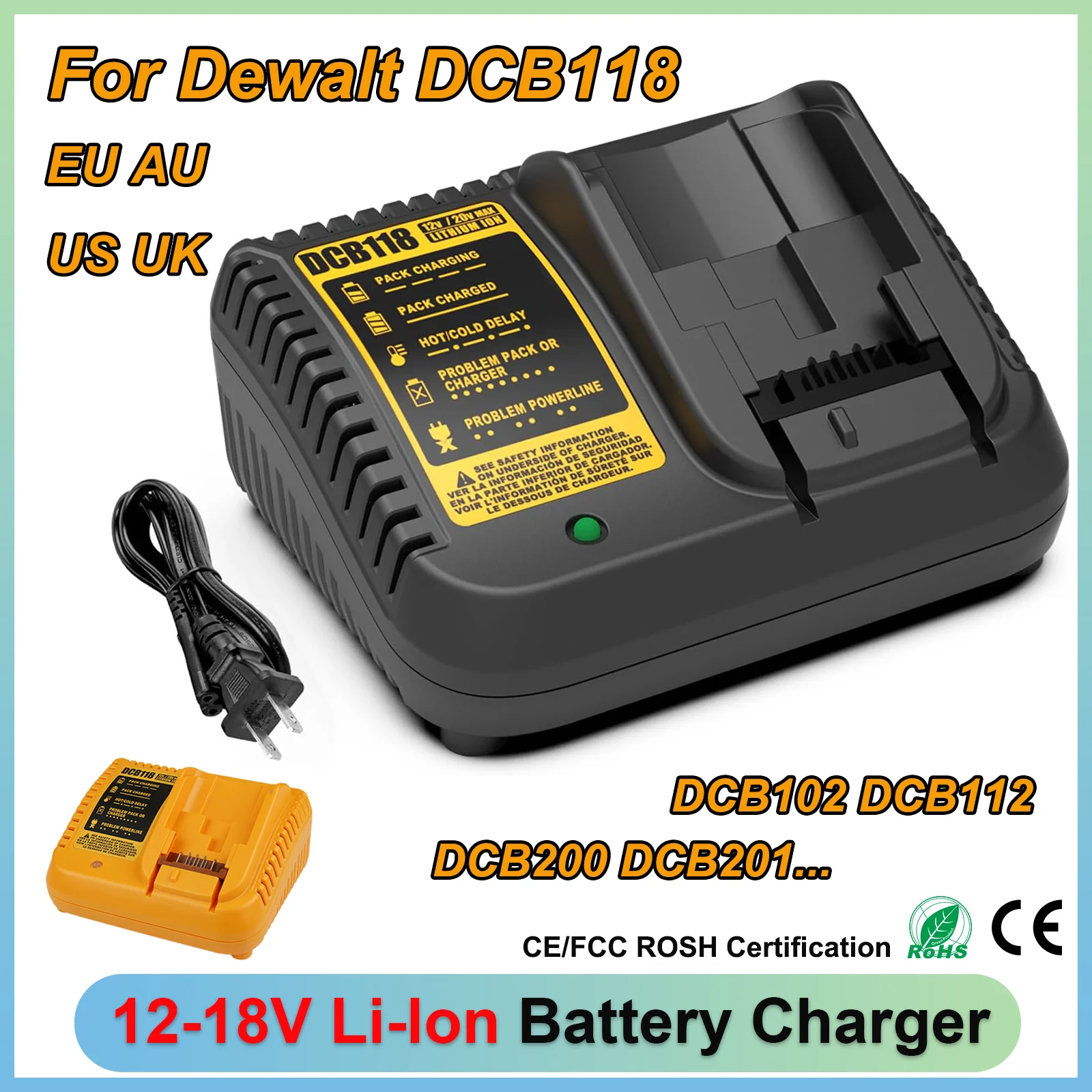 

DCB118 3A Battery Charger For Dewalt 12-20V Max Replacement Charger 18V Lithium Battery Charger with LED DCB120 DCB140