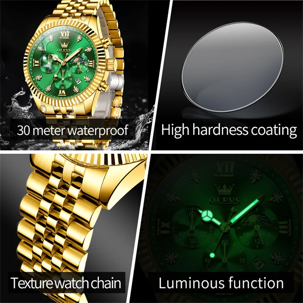 OLEVS-reloj analógico de acero inoxidable para hombre, nuevo accesorio de pulsera de cuarzo resistente al agua con cronógrafo, complemento masculino