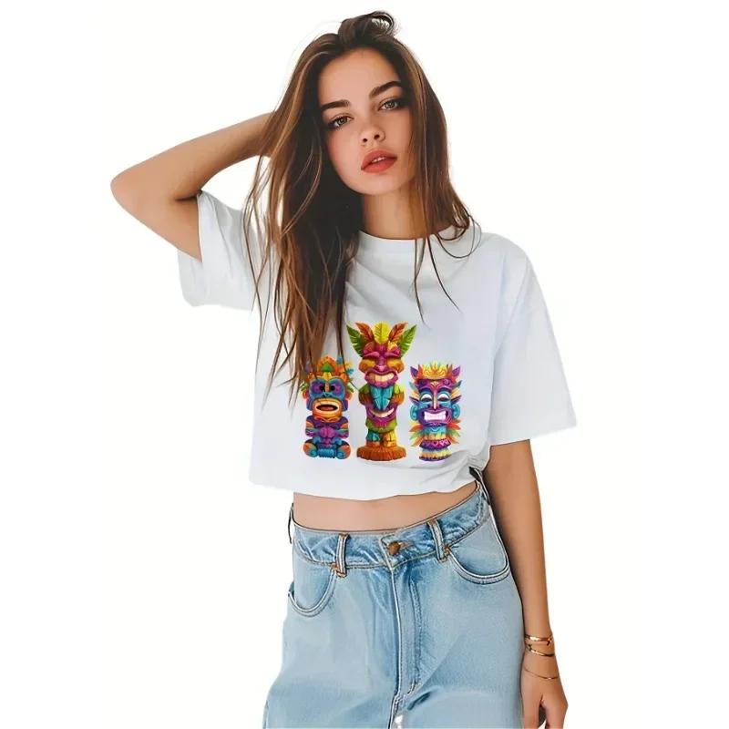 Tropical Vintage Basic T-Shirt Cocktails Party Tiki Short Sleeve Kahuna Tiki Graphic Casual Streetwear Tops Y2k Style T-shirt