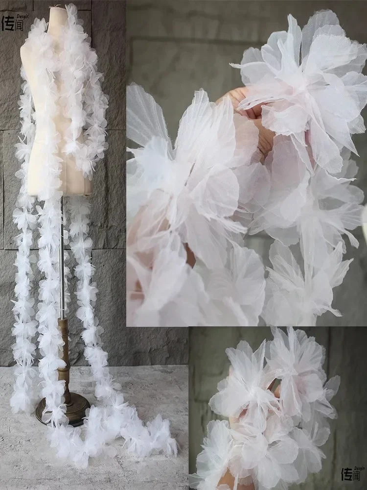 Large Flower Organza Fabric Decorative Dress Lace Accessories Wholesale Cloth for Sewing Diy By Meters Material