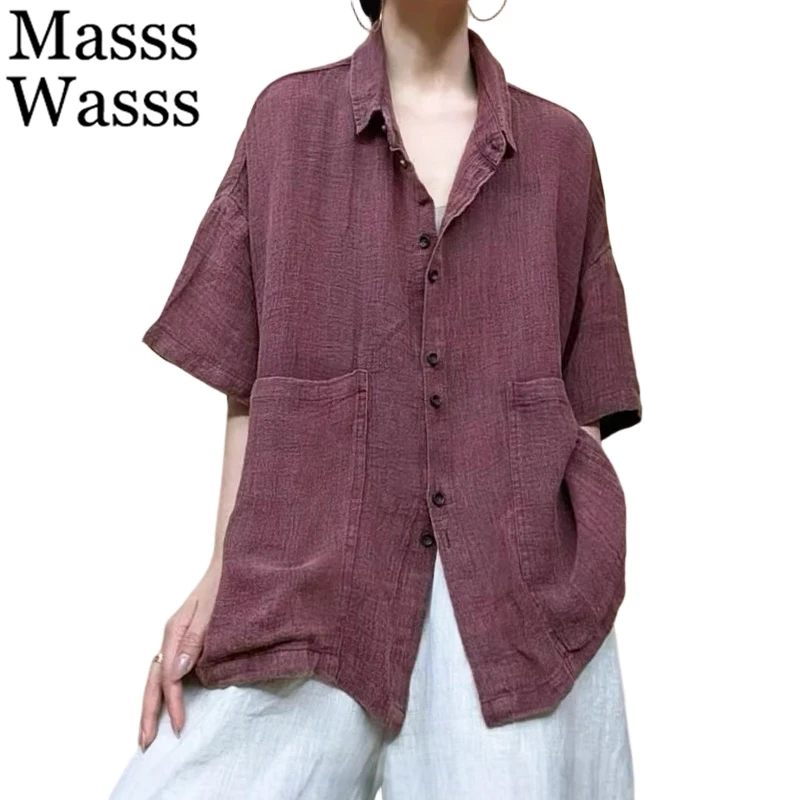 

Женские винтажные рубашки Masss Wasss 2026 в японском стиле, летние классические повседневные однотонные топы, модные свободные элегантные блузки