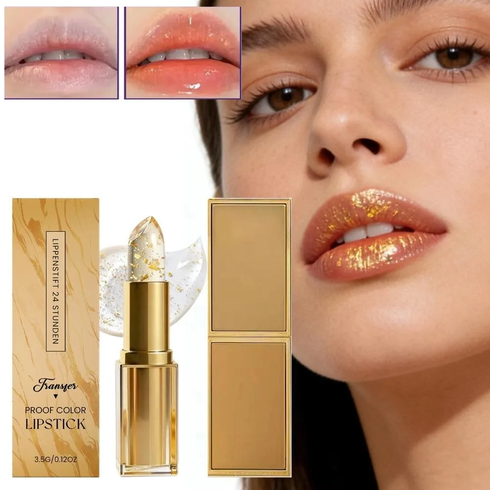 Color Changing Flash Gold Crystal Lipstick Moisturizing Non-stick Fade Lip Line Hyaluronic Acid Deep Hydrating Anti-Dry Lip Balm