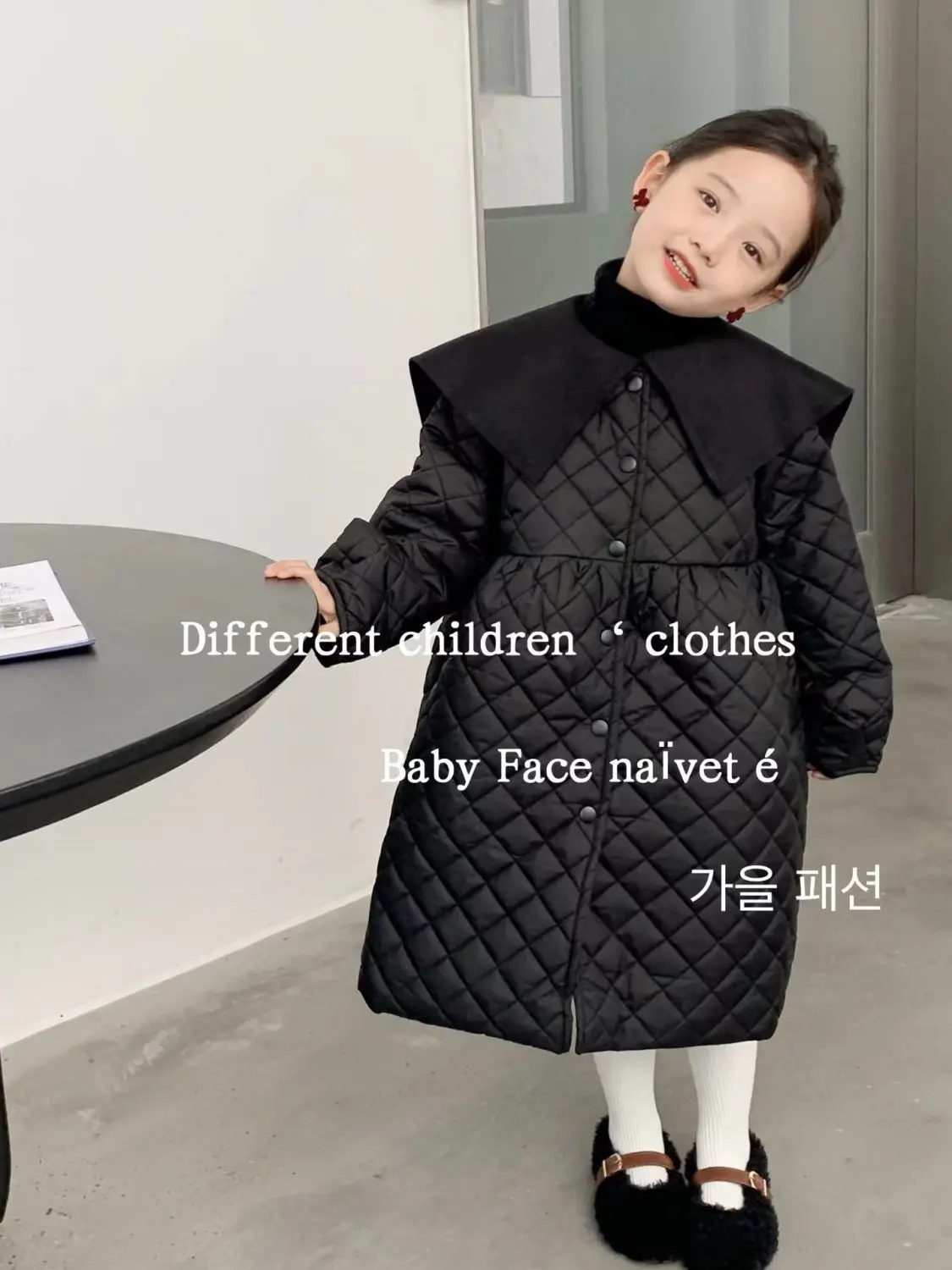 

Fashion Children Cotton Clothes Winter Autumn Girls Lapel Black Party Sweet Jacket Long Coat Warm Kids Overcoat Snow Windcoat