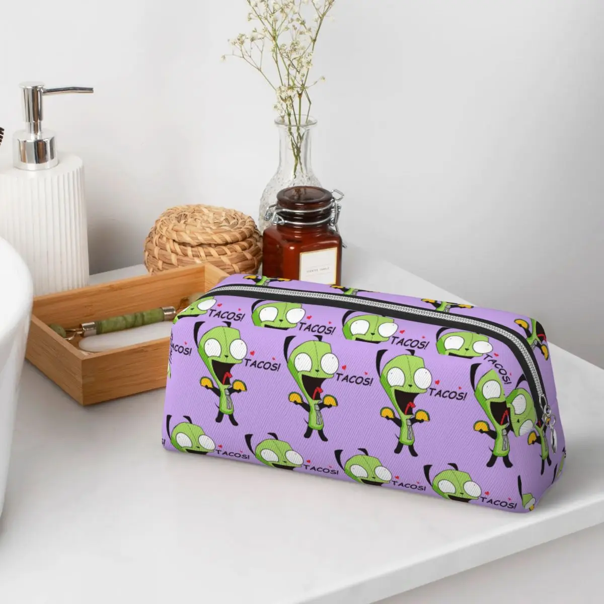 Gir Loves Tacos (Invader Zim) Pencil Cases for Students School Pen Box Pencil Bag Pencil Pouch Storage Stationery Supplies