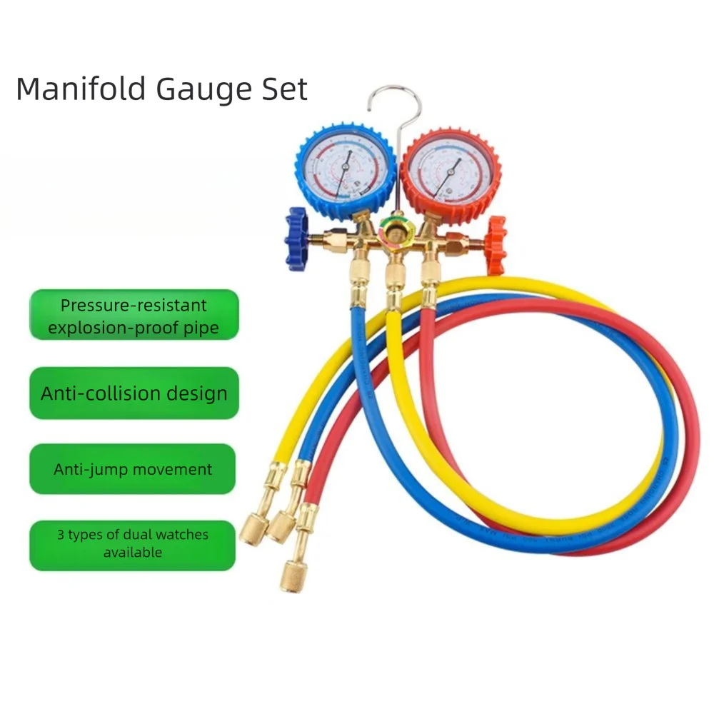 

3 Way R410A Manifold Gauge Set Precise Measurement Adjustable AC Diagnostic Manifold Gauge Set Anti-corrosion with 3ft Hoses