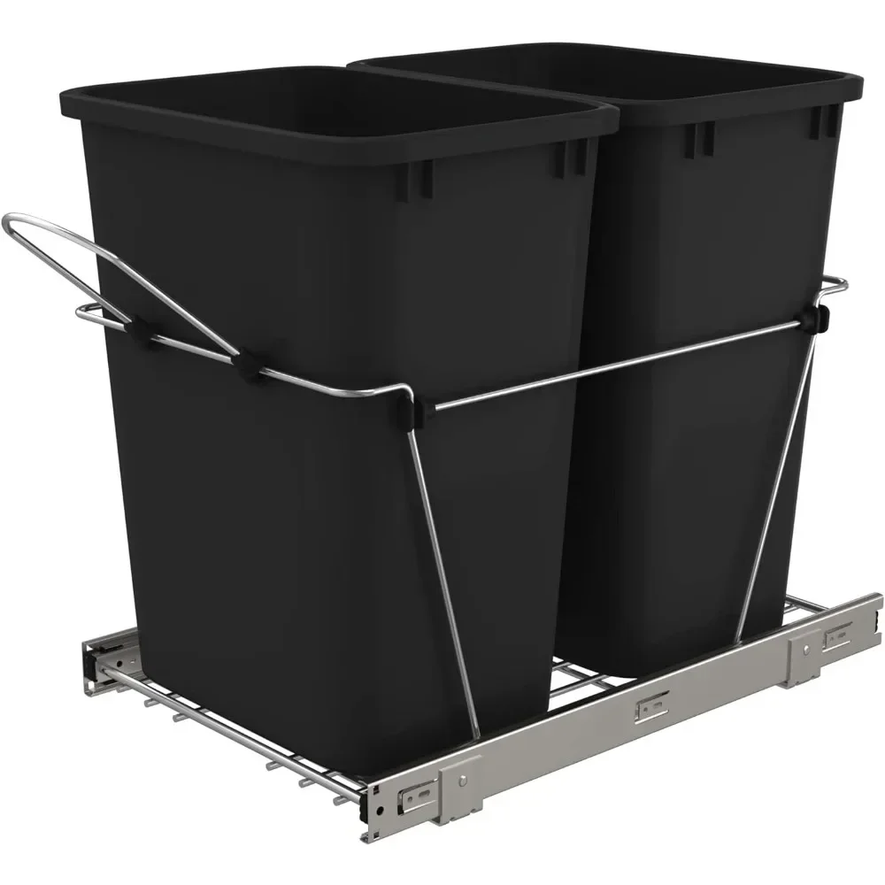 Double Pull Out Trash Can for Under Kitchen Cabinets 35 Qt 12 Gal Garbage Recyling Bin on Full Extension Slides