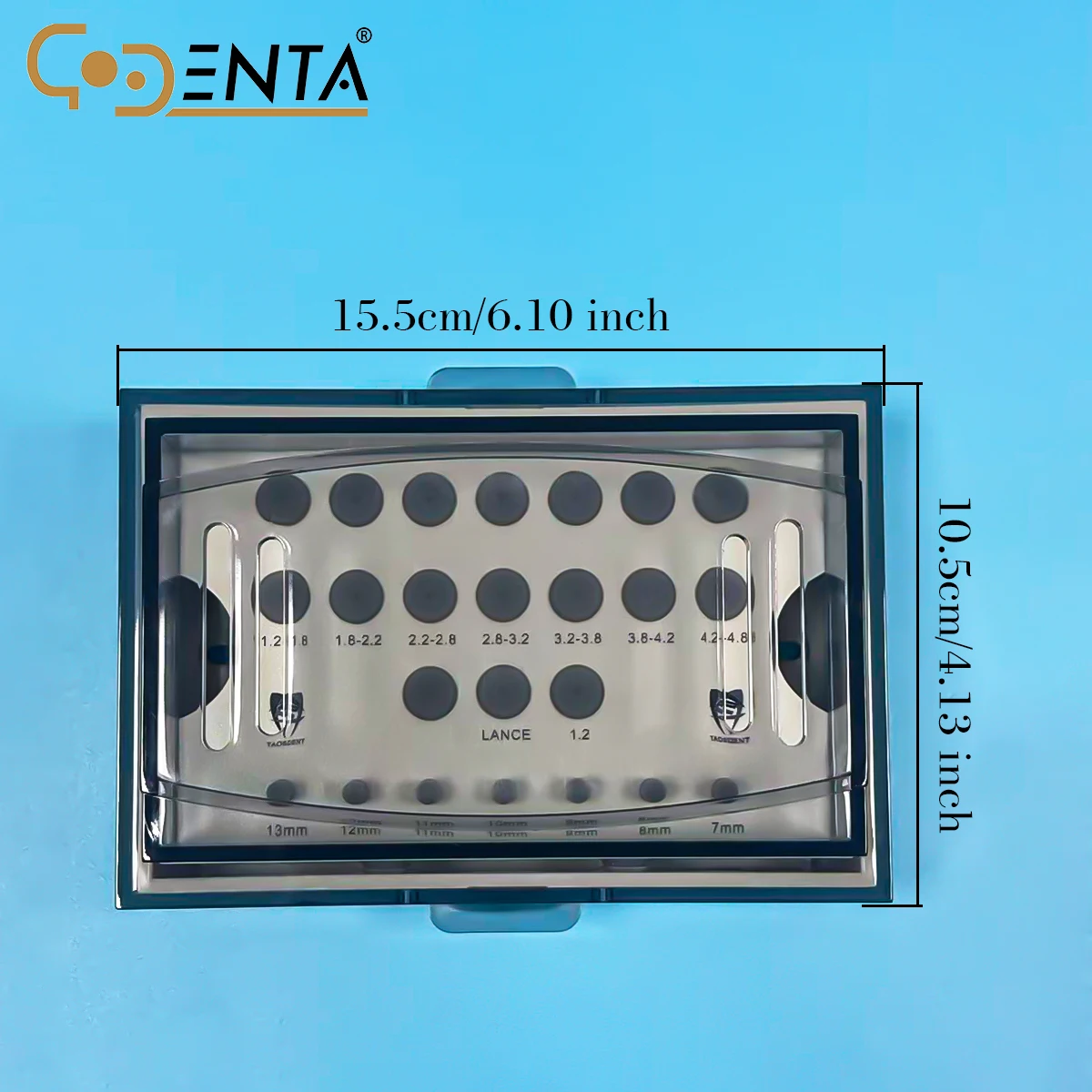 GODENTA Implant Kit Box for Drills and Stoppers - Transparent Storage Organizer with Custom Slots, Secure Lid, Handle, for Denta