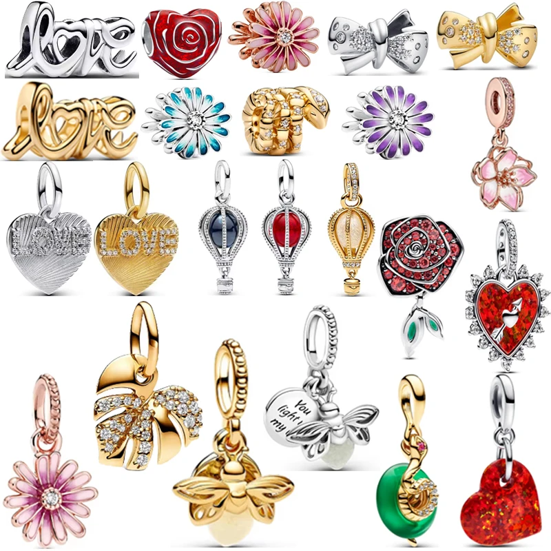 

925 Sterling Silver Chrysanthemum Gold hot Air Balloon Glowing Firefly Bead Pendant For Women Bracelet DIY Jewelry