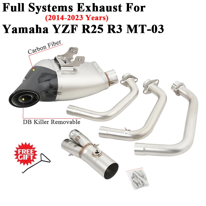 For R25 R3 MT-03 2014-2023 Motorcycle Exhaust Systems Modify Slip On Front Link Pipe Carbon Fiber Muffler DB Killer