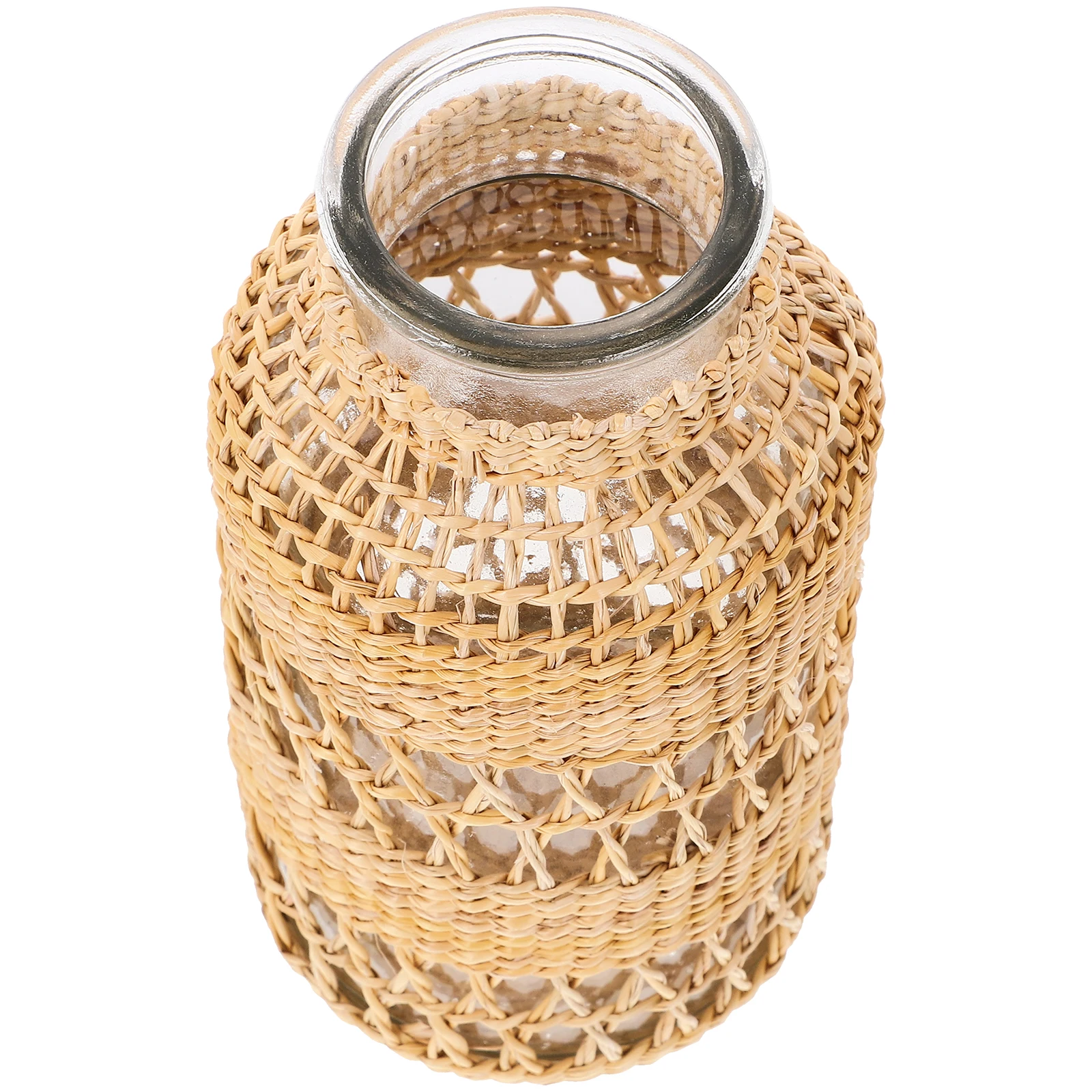

Table Rattan Glass Vase Plant Pots Indoor Adornment with Rope Desktop Centerpiece Home Decor