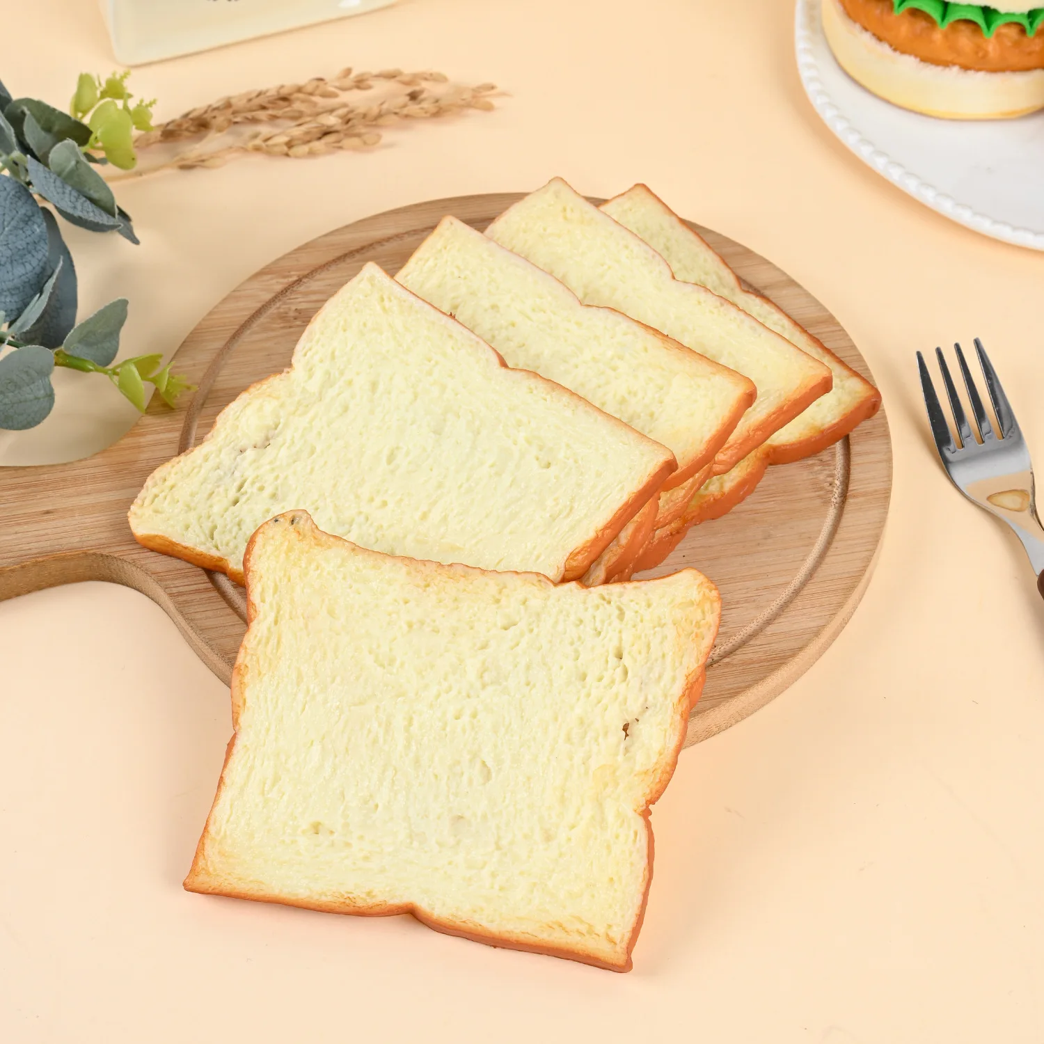 Artificial Toast Slice Bread 11cm PVC Realistic Bread Model Square Fake Food Bakery Window Display Photography Prop Decoration