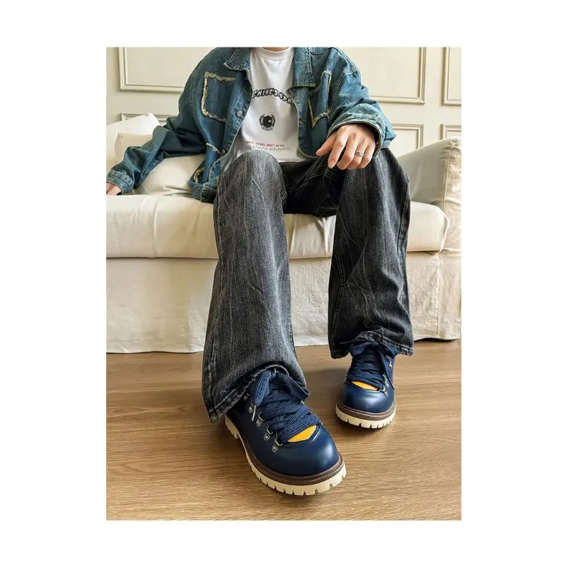 

Leather Derby Shoes Casual Trekking Boots Lace-Up Loafers Men's Big Head Ladies' Brogue Shoes British Style New Arrival